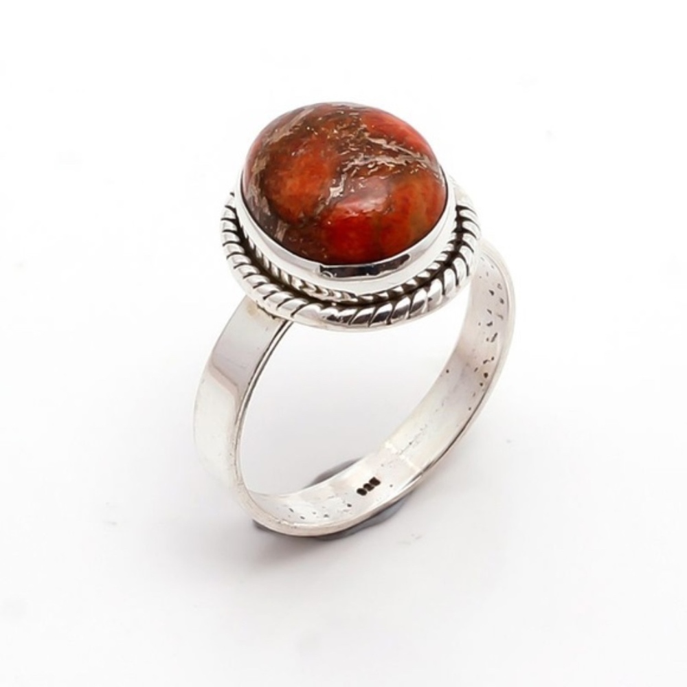 Orange Copper Turquoise 925 Sterling Silver Ring